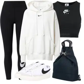 Outfit s Černá Legíny do Posilovny/Legíny s Vysokým Pasem/Legíny s Podšívkou/Sportovní Legína Nike Sportswear "Sportovní Outfit"