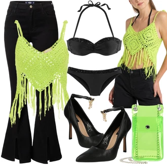 Outfit s Černá Bandeau Bikin/Bustier/Bikinové plavky s vycpávkami/Balconette/Bikin s flitry/S Kosticemi/Balconette-bikini/Push-up bikini/Bikiny s průstřihem Bruno Banani "Tooleův rave outfit"