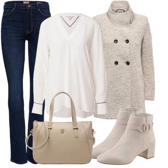 Outfit s Šedá Kozačka Kotníková Bota/Nízká bota na podpatku/Zimní bota Tamaris "In Trendy Podzimní Outfit"