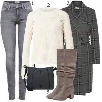 Outfit s Šedá/Tmavě zelená/Tmavě šedá Přechodový Kabát/Kašmírový Kabát/Kabát Bouclé/Midi Kabát/Zimní Kabát Vlněný kabát/Tweedový Kabát/Frock Kabát/Vlněný Kabát Lascana "Podzimní Outfit"