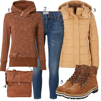 Outfit s Hnědá Dlouhá tylová sukně/Dlouhý Zimní Kabát/Mikina/Dlouhé Šaty/Móda Pro Plnoštíhlou/Teplák Ragwear "Podzimní Outfit"