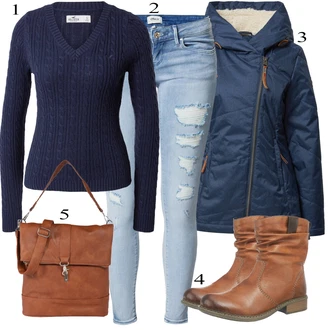 Outfit s Hnědá Zimní bota/Kozačka/Nízká bota na podpatku Rieker "Podzimní Outfit"