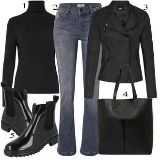 Prošívaný Outfit s Černá/Tmavě šedá Motorkářské Bund/Motorkářská bunda/Bunda s Bočním Zipem/Kožené Bund/Bunda z Umělé Kůže Only "Podzimní Outfit"