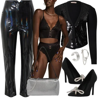 Outfity pro zábavu S flitry s Černá/Stříbrný Kardigán s výstřihem do V/Krátký svetr/Zavinovací svetr/Svetr kroj twinset, Černá/Zelená/Šedá river island "Výrazný Festivalový Outfit"