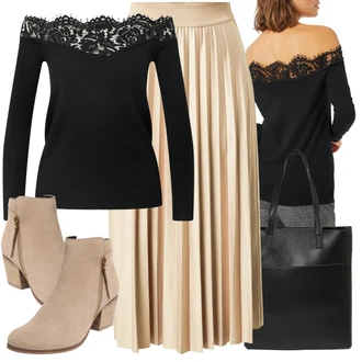 Outfit s Hnědá/Černá/Fialová Svetr bez Ramínek/Svetr s Výstřihem About You "Basic Outfit pro ženy"