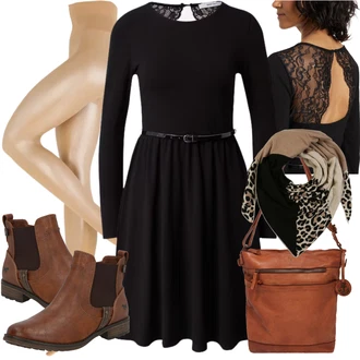 Outfit s Hnědá/Béžová Chelsea Boty/Kožená bunda/Plochá Kotníková Bota/Jezdecká Bota Mustang "Módní Basic Outfit"