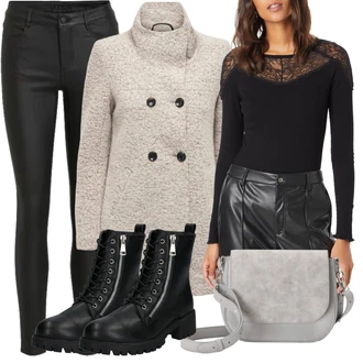 Outfit s Černá/Šedá Mokasín/Mokasín/Lodička s Přezkou/Teniska s dírkovaným vzorem/Chunky Tenisky/Barefoot bota/Tenisky s Bočním Zipem About You "Pohodlný Basic Outfit"