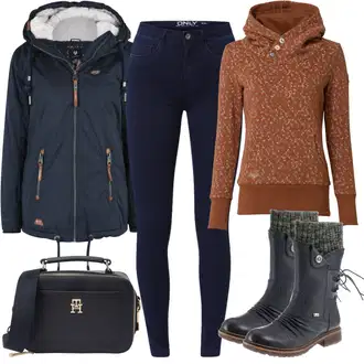 Outfit s Tmavě modrá Outdoorové Bundy/Parka/Bunda 2v1/Plachtařská bunda/Podzimní bunda/Funkční Bunda/Trekingová bunda/Bunda s Kapucí/Parka Přechodová Bund Ragwear "Podzimní Outfit"