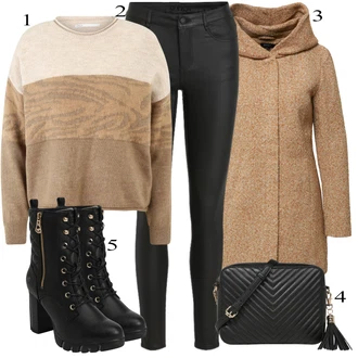 Vysoké Podpatky Outfit s Černá Šněrovací Kotníková Bota/Kozačka se zipem/Kotníková Bota Na Podpatku/Kotníková Bota s Podšívkou Mustang "Zimní Outfit"