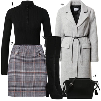 Sexy Outfit s Černá Kozačka nad Kolena/Kožená Kozačka nad Koleno/Dlouhá Kozačka/Plochá kozačka nad koleno/Kozačka po Kolena About You "Obchodní Outfit"Look: Ležérní, Elegantní, Cool, Slavnostní, Old Money, Příliš oblečený, Sexy