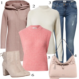 Outfit sa Pink/Ljubičasta/Smeđa Kaput s Kapuljačom/Kaput od Vunenog Flisa/Kaput od Kašmira/Pleteni Kaput/Vuneni Kaput/loden Kaput/Pleteni Flis Kaput Only "Tvoj otmjeni outfit"