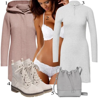 Outfit s Růžová/Hnědá/Fialová Zimní Kabát Vlněný kabát/Lodenový kabát/Pletený Kabát/Kabát s Kapucí/Pletený Fleecový Kabát/Kašmírový Kabát/Vlněný Fleecový Kabát Only "Podzimní Outfit"