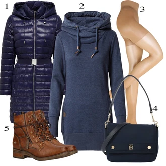 Outfit s Modrá/Černá Mikina s kapucí Mikina/Móda Pro Plnoštíhlou Ragwear "Podzimní Outfit"