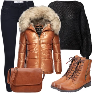 teplý Outfit sa Zlatni/Smeđa/Crvena/Siva Zimska Jakna/Donja Jakna/Puferica Jakna/Izuzetna jakna/Pernata Jakna Navahoo "Cool zimski outfit"