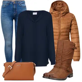 Zakopčaj dolje Outfit sa Tamnoplava Bluza s gumbom/Bluza koja se ne pegla/Slip-on Bluza/Poslovna Bluza/Bluza Dugih Rukava/Kožna jakna za muškarce/Bluza s Podignutim Ovratnikom/Bodija Bluze/Svilena bluza/Jednobojna Bluza Vila "Cool zimski outfit"