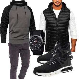 Vintage Outfit mit Grau/Dunkelgrau/Hellgrau Kapuzenpullover/Strick Hoodie/Unisex Hoodie/Hoodie/Sport Sweatshirt/Ausgefallener Hoodie MANLUODANNI "Cooles Herbst Outfit"Look: Hip Hop, Casual, Classic, Sportlich, Streetwear, Unisex, Vintage, Schlichte, Uni, Zuhause, Skater, Schön, Moderne