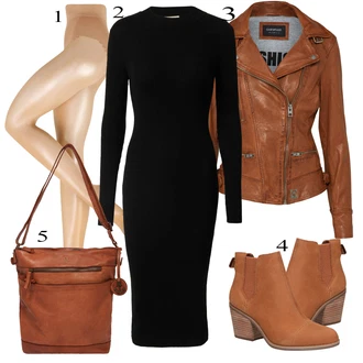 Outfit s Hnědá/Oranžová Chelsea Boty/Kotníková Bota s Podšívkou/Kovbojská kotníková bota/Bota na klínku/Kožená bunda/Letní kotníková kozačka/Westernová Kotníková Bota TOMS "Podzimní Outfit"