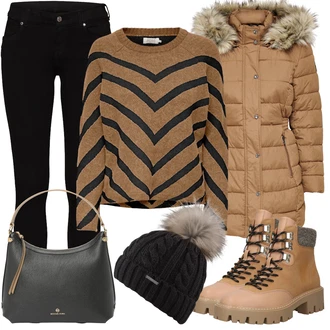 Outfity na zimu Lehké Midi s Hnědá/Béžová Šněrovací Kotníková Bota/Zimní kotníková bota/Bojová Bota/Kotníková Bota s Podšívkou/Trekingová Bota/Zimní bota Only "Cool Winter Outfit"