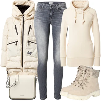 Dlouhé / Maxi Outfit s Béžová/Růžová/Modrá Móda Pro Plnoštíhlou/Dlouhé Šaty/Mikina/Dlouhá tylová sukně/Dlouhý Zimní Kabát/Teplák/Šaty s dlouhým rukávem/Šaty s výstřihem Ragwear "Cool Winter Outfit"