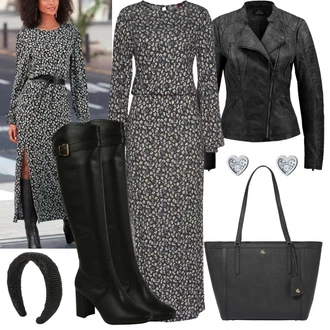 Prošívaný Outfit s Černá/Tmavě šedá Motorkářské Bund/Motorkářská bunda/Bunda s Bočním Zipem/Kožené Bund/Bunda z Umělé Kůže Only "Elegantní Podzimní Outfit"