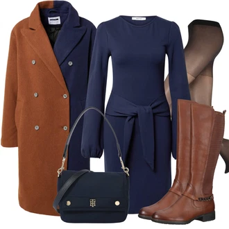 Outfit s Tmavě modrá Zimní šaty s dlouhým rukávem/Pouzdrové Šaty S Dlouhým Rukávem/Šaty s Páskem/Svetrové Šaty/Zimní Pletené Šaty About You "Elegantní Podzimní Outfit"