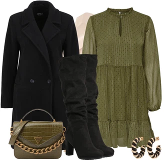 Outfity na zimu Zvířecí potisk s Zelená Taška Přes Rameno/Doplňek/Malá Taška Guess "Elegantní Zimní Outfit"