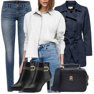 Outfity pro práci Trendový s Modrá/Světle modrá/Tmavě modrá Push up Džín/Zimní bunda/Džín s Nízkým Pasem/Kotníková Bota/Slim Fit Džíny/Kožené Boty/Džíny s Nízkým Sedem/Navlékací džíny Only "Elegantní kancelářský outfit"Look: Trendový, Bezešvé, Ležérní