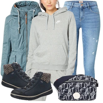 Outfit s Tmavě modrá/Světle modrá Trekingová Bota/Bota Na Pěší Turistiku/Vodotěsná outdoorová Bota/Nepromokavá Bota/Kožené pánské obuv/Zimní tenisky/Nezařazené Rieker "Elegantní streetwear outfit"