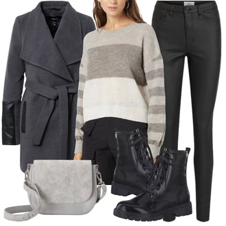 Outfit s Černá Zimní bota/Nízká bota na podpatku/Šněrovací Bota/Kozačka Šněrovací Kotníková Bota MARCO TOZZI "Exkluzivní Soft Girl Outfity"