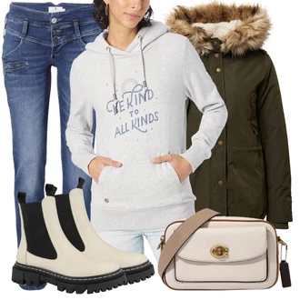 Outfit s Černá/Šedá Kozačka Chelsea Boty Tamaris "Exkluzivní streetwear outfit"