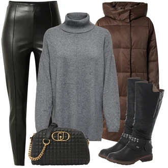 Outfit s Černá Kozačka Bota se širokým nohavici/Dlouhá Kozačka/Motorkářská bota/Kozačka se zipem/Motorkářská Bota/Nepromokavá Kozačka/Jezdecká Bota/Zimní Kozačka Rieker "Podzimní Outfit"
