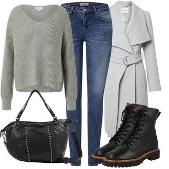 Outfit s Černá Kozačka Šněrovací Kotníková Bota/Klasická Kozačka/Bojová Bota Paul Green "Podzimní Outfit"