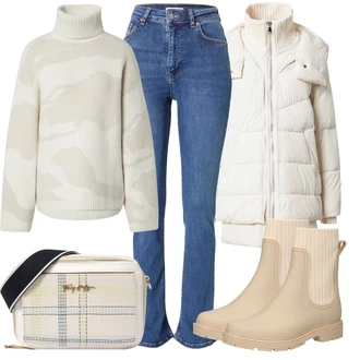 Outfit s Šedá Batoh/Taška Přes Rameno/Dlouhé Kardigany/Dlouhý Zimní Kabát/Dlouhá tylová sukně/Dlouhé Šaty/Doplňek Tommy Hilfiger "Podzimní Outfit"