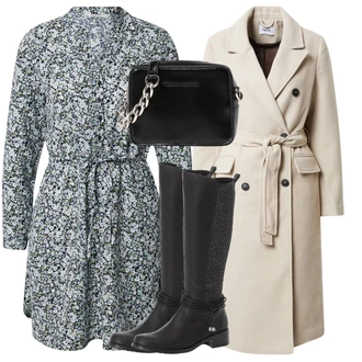 Zapínání na knoflíky Dlouhé Outfit s Šedá/Zelená/Tmavě zelená Košilové šaty/Šaty S Kosticí/Tunikové šaty/Halenkové Šaty/Šaty s dlouhým rukávem/Zimní šaty s dlouhým rukávem/Šaty S Potiskem/Šaty s Páskem Only "Podzimní Outfit"