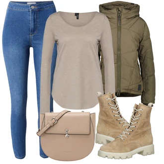 Outfit s Béžová/Khaki/Hnědá Trekingová Bota/Šněrovací Kozačka/Bojová Bota/Klasická Kozačka/Kotníková Bota Paul Green "Podzimní Outfit"