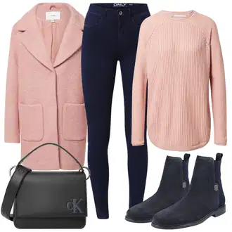 Šik Outfit s Tmavě modrá Džíny Kožená bunda/Zimní bunda/Kotníková Bota/Termální Džíny/Dámské Džíny s Délkou 7/8/High Waist Džínové Kalhoty/Push up Džín/Kožené Boty Only "Podzimní Outfit"Look: Styl, Šik, Elegantní, Cool, Disko, Francouzské, Krásný, Old Money, Bezešvé