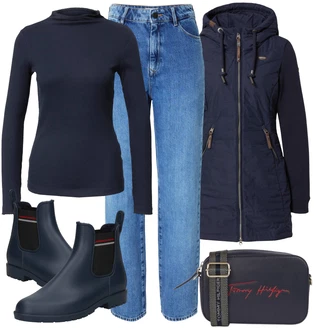 Outfit s Modrá/Světle modrá Boyfriend Kalhoty/Lacláč/Kalhoty s Vysokým Pasem/Kalhoty se Štěrbinou/Rovná Kalhoty/Jeggings/Kalhoty s dírou Dawn "Podzimní Outfit"