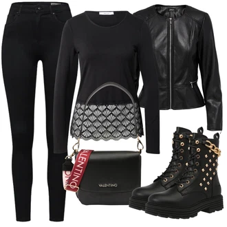 Outfit s Černá Šněrovací Kotníková Bota/Plochá Kotníková Bota/Motorkářská bota/Bojová Bota Dockers by Gerli "Podzimní Outfit"