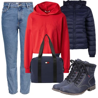 Outfit s Modrá/Světle Modrá High Waist Džínové Kalhoty/Zkrácené Džíny/Džíny s Rozparkem/Formální Košile/Zužující se Džíny/Boyfriend Džínové kalhoty/Girlfriend Džíny/Dad Džíny/Vintage džíny/Mom Jean Only "Podzimní Outfit"