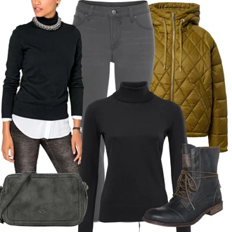 Sportovní Outfit s Šedá/Světle šedá/Tmavě šedá Kožená bunda/Capri Džíny/Dámské Džíny s Délkou 7/8/Sweat Džíny/Sportovní boty/Push up Džín/Kotníková Bota/Kožené Boty/Zkrácené Džíny/Džíny s Nízkým Sedem/Navlékací džíny/Termální Džíny Lascana "Podzimní Outfit"Look: Ležérní, Cool, Krásný, Venkovní, Sexy, Chytrý příležitostný, Sportovní