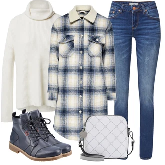 Outfit s Světle Modrá/Modrá Přechodový Kabát/Kabát Bouclé/Lehký Kabát/Letní Kabát/Tweedový Kabát/Vintage Kabát/Vlněný Fleecový Kabát/Zimní Kabát Vlněný kabát Only "Podzimní Outfit"