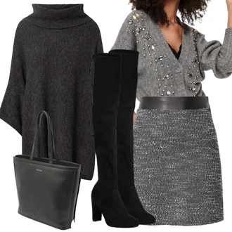 Sexy Outfit s Černá Kozačka nad Kolena/Kožená Kozačka nad Koleno/Dlouhá Kozačka/Plochá kozačka nad koleno/Kozačka po Kolena About You "Podzimní Outfit"Look: Ležérní, Elegantní, Cool, Slavnostní, Old Money, Příliš oblečený, Sexy