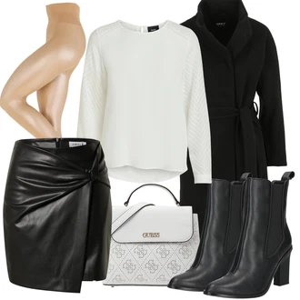 Móda pro plnoštíhlé Outfit s Krémová/Bílá Halenkový Top/Halenka s Dlouhým Rukávem/Slip-on Halenka/Halenka se Stojatým Límcem/Kožená bunda pro muže/Crash blůza/Dětská hračka/Sportovní Halenka/Mušelínová Halenka/Blůza s nášivkou na lokti Object "Podzimní Outfit"