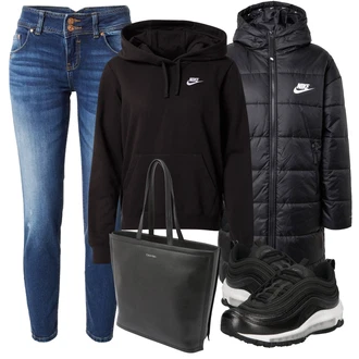 Outfit s Černá/Růžová Mikina s kapucí Svetr S Kapucí/Sportovní mikina/Originální mikina/Partnerská Mikina/Sportovní mikina Nike Sportswear "Podzimní Outfit"