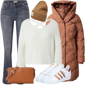 Superstar Outfit s Bílá Teniska Adidas Originals "Podzimní Outfit"