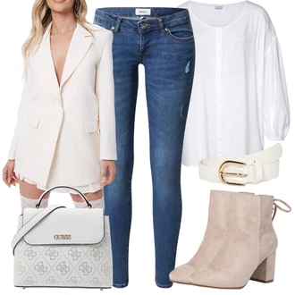 Vysoké Podpatky Outfit s Béžová/Hnědá Kotníková Bota Na Podpatku/Zimní kotníková bota/Kotníková Bota s Podšívkou/Letní kotníková kozačka/Šněrovací Kotníková Bota About You "Podzimní Outfit"