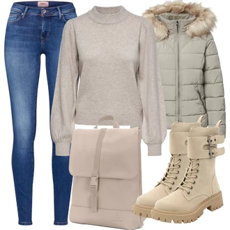 Outfit s Béžová/Khaki Bojová Bota/Motorkářská Bota Bullboxer "Podzimní Outfit"