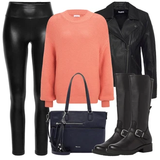 Lesk Outfit s Černá Legíny Kožený Vzhled/Vinylový Legín/Kožený Legíny/Latexové Legíny Lascana "Podzimní Outfit"