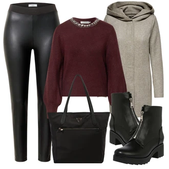 Motorka Outfit s Černá/Šedá Kozačka se zipem About You "Podzimní Outfit"Look: Pracovní, Motorka, Jízda na koni