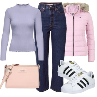 Outfit s Tmavě modrá/Modrá Kalhoty Bootcut/Boyfriend Kalhoty/Lacláč/Kalhoty s Vysokým Pasem/Kalhoty se Štěrbinou/Kalhoty s dírou/Rovná Kalhoty levi's ® "Podzimní Outfit"